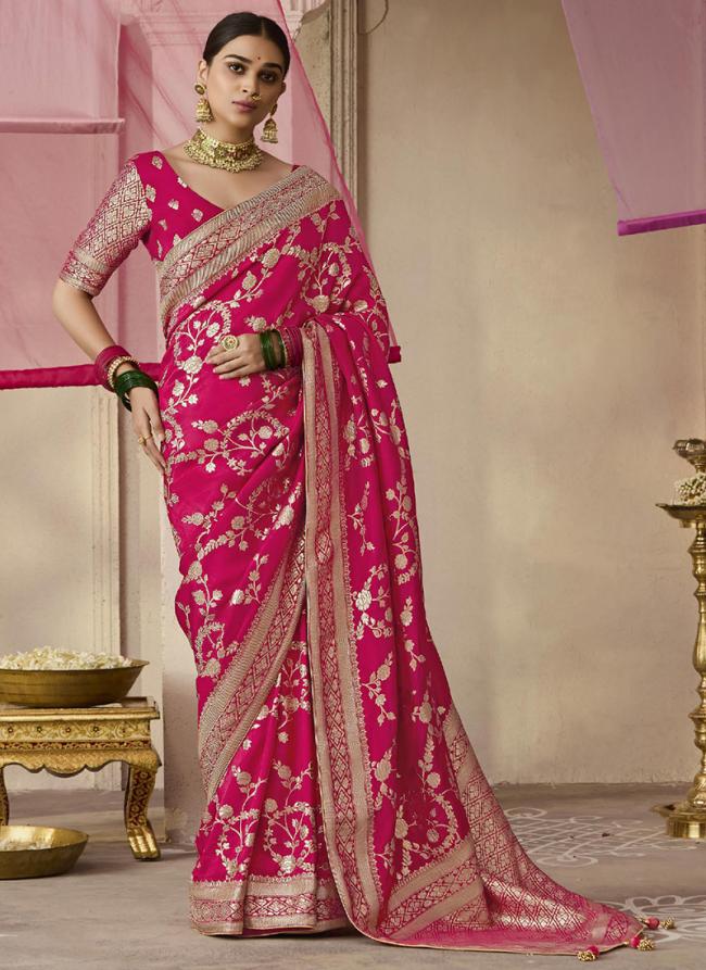 Dola Silk Hot Pink Wedding Wear Weaving Saree